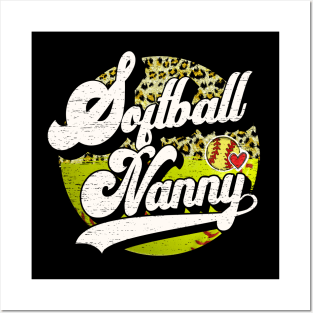 Softball Nanny Vintage Leopard Softball Family Matching Posters and Art